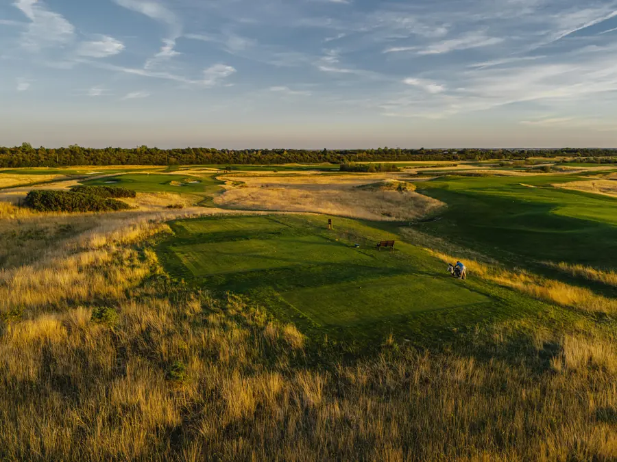 A tee in golden rough at dusk